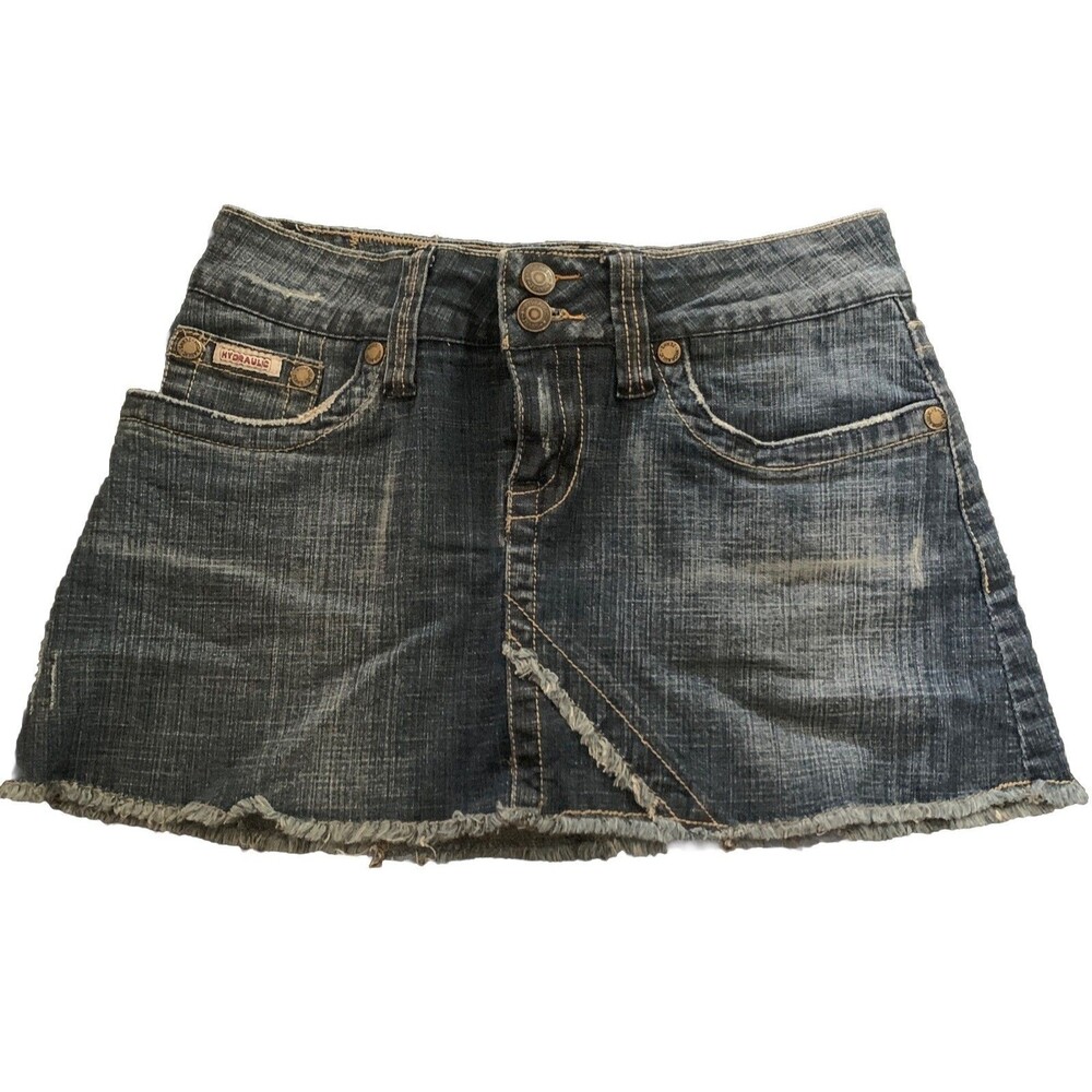 Hydraulic Jeans Jrs Size 3/ 4 Vintage Denim Cut-Off Mini Skirt Y2K Indie Sleeze